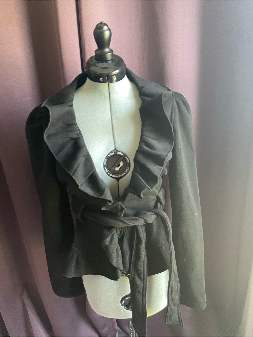 Ashley By 26 International Black Ruffled Tie-Waist Blouse